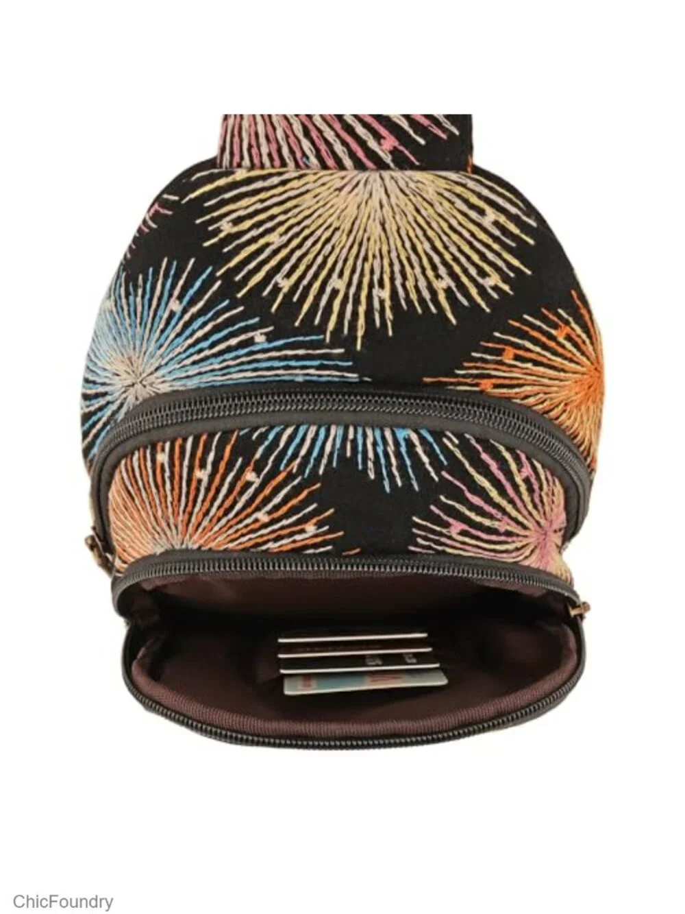 Canvas Convertible Sling Backpack Crossbody Purse with Floral Embroidery